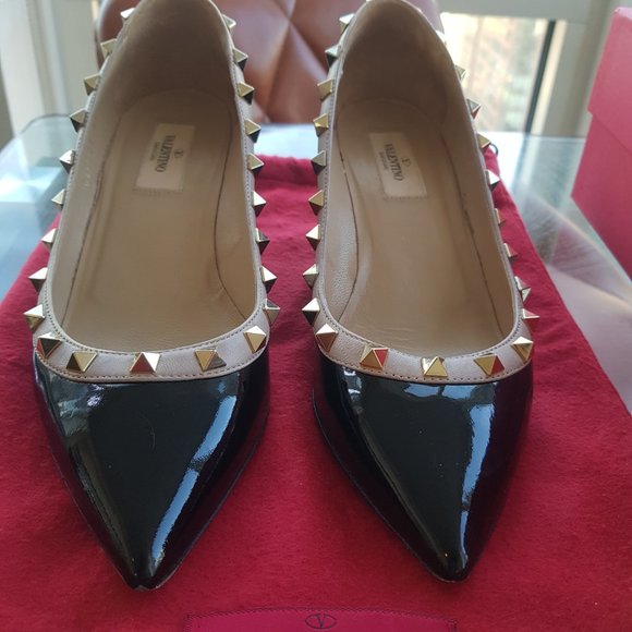 GENTLY USED, Valentino Rockstud Wedges Black Patent Leather Size 37 6.5 - Picture 9 of 10